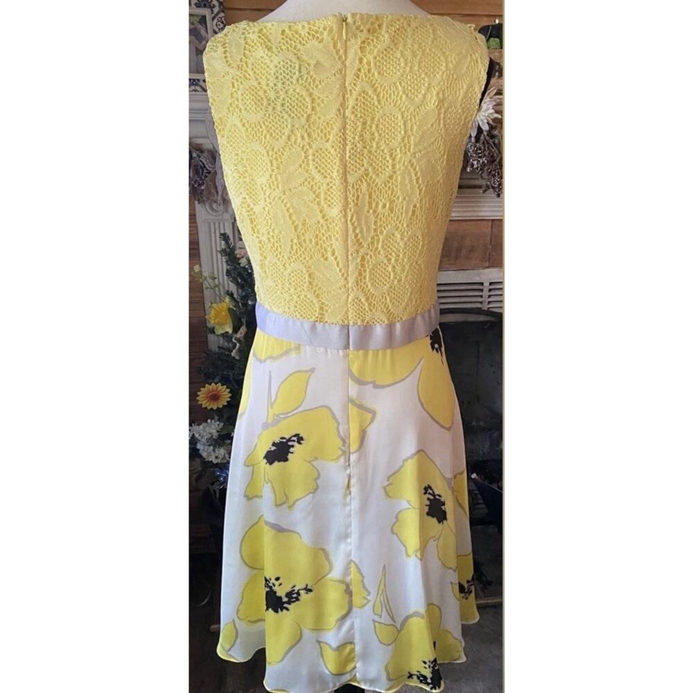Studio One Yellow Floral Lace Fit Flare Dress Size 8 Spring Garden Party - Picture 3 of 9
